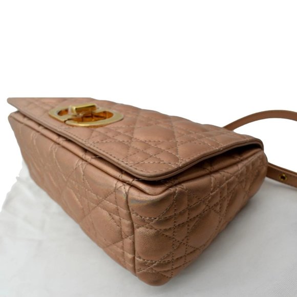 CHRISTIAN DIOR  Medium Caro Iridescent Leather Shoulder Bag Metallic Pink - Picture 9 of 12